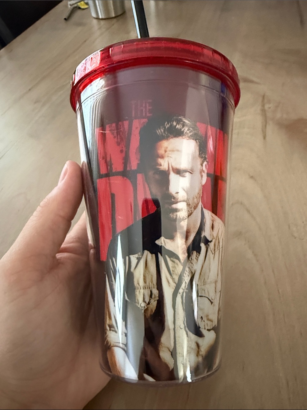 Red Walking Dead Travel Tumbler with Lid and Straw
